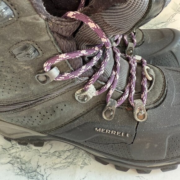 Merrell Women 8 Whiteout Boot Snow Black Waterproof Insulated Hiking Winter Shoe - Picture 2 of 9